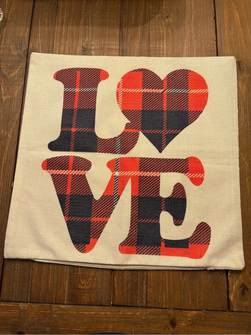 Plaid LOVE Canvas Pillow Cover - Red & Black